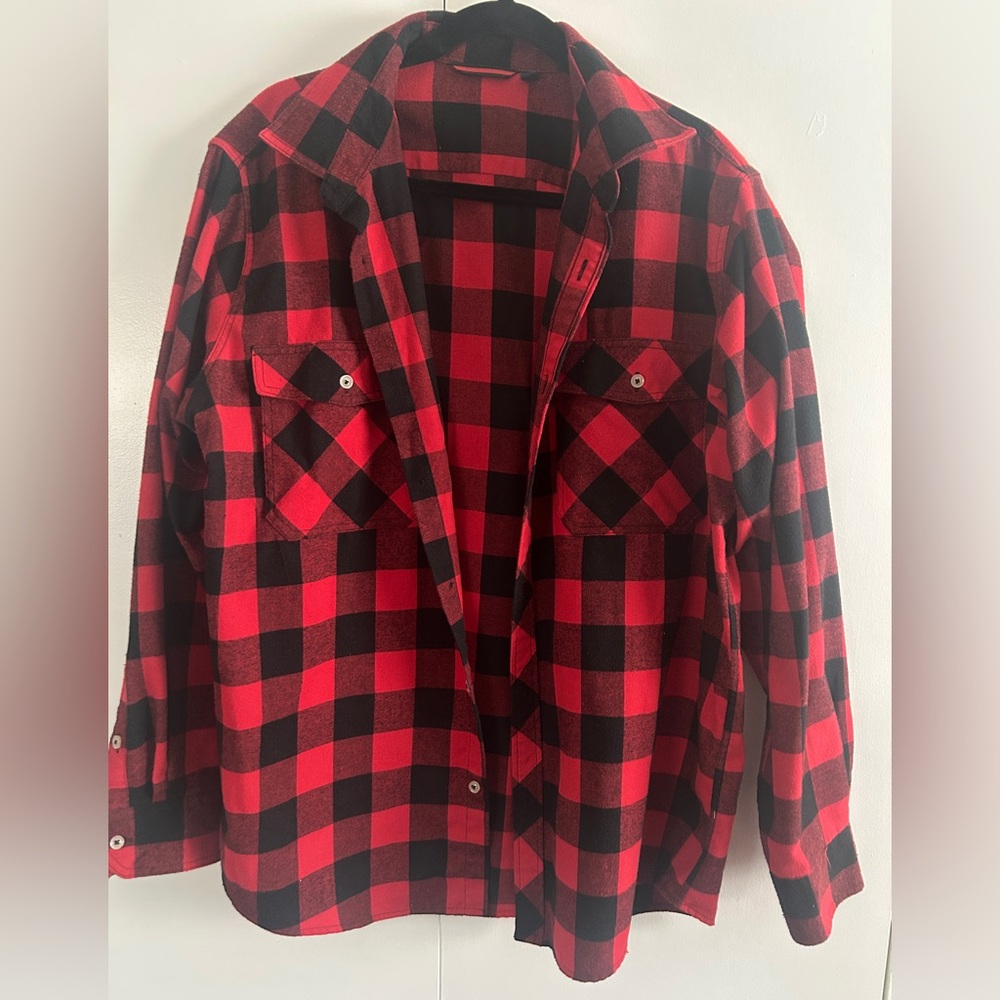 Red and Black Buffalo Plaid Button-Up Shirt Jacket